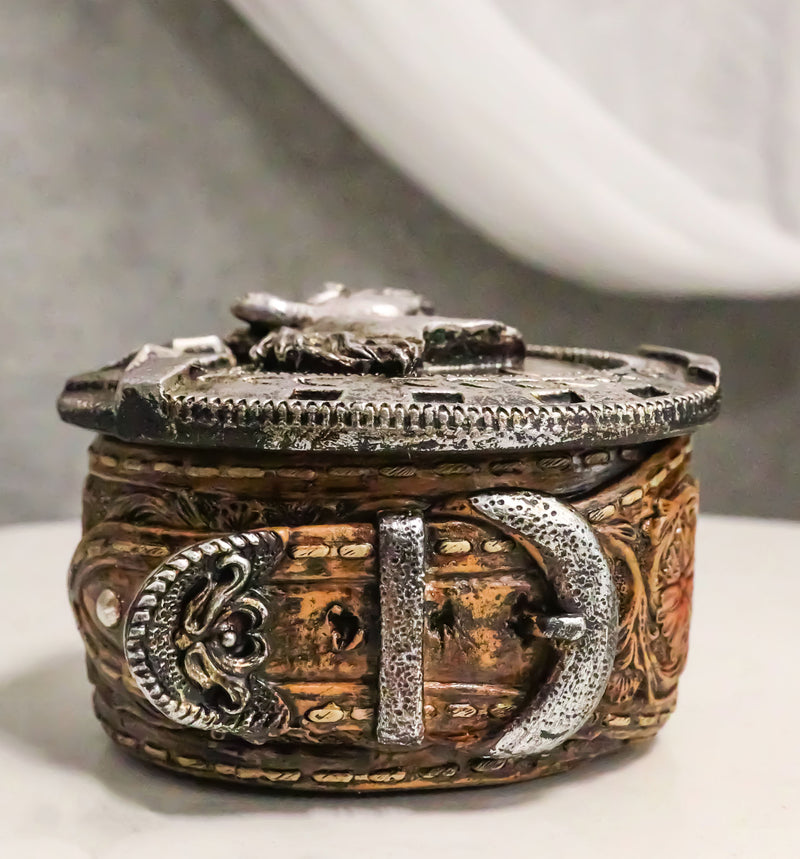 Rustic Western Horseshoe With Horse Scrollwork Concho Buckle Jewelry Trinket Box