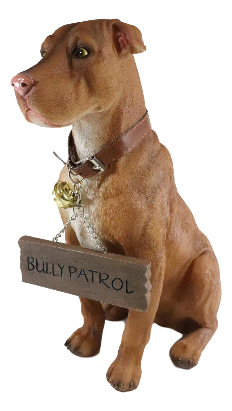 Ebros Lifelike American Pit Bull Pet Dog Statue W/ Jingle Collar And Sign 13"H