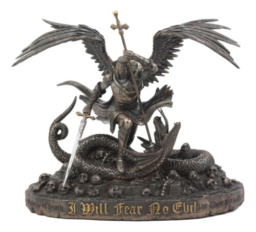 Bronzed Large Saint George The Dragon Slayer Statue 10"Tall I Will Fear No Evil