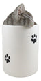 Ceramic Gray Tabby Cat Hiding and Peeking Dry Storage Jar With Paw Prints Decor