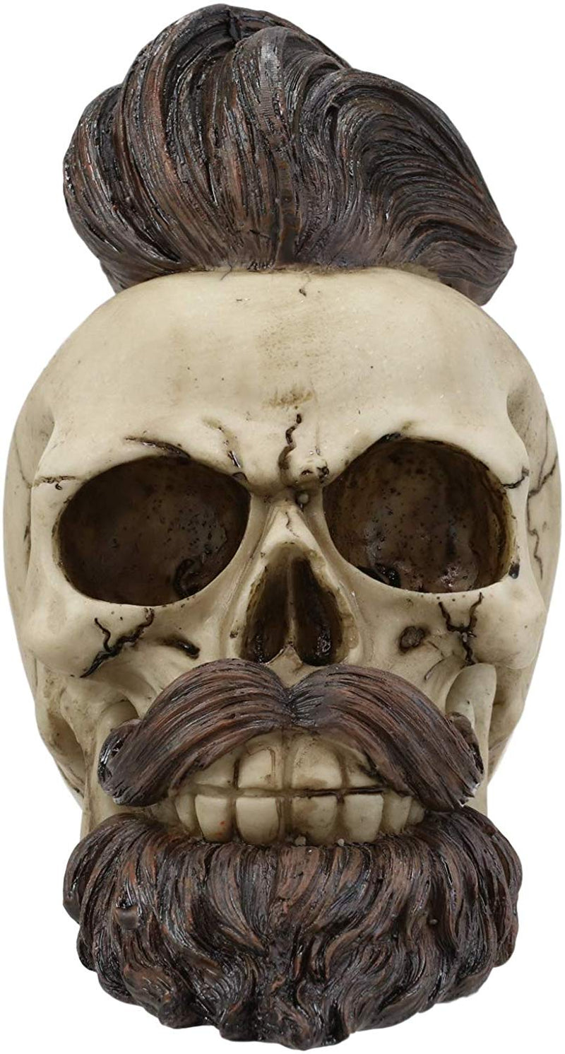 Ebros Bearded Skull with Stylish Haircut and Curled Mustache Figurine 7" Long