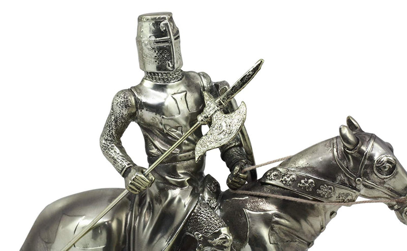 Ebros Medieval Suit of Armor Knight With Poleaxe On Cavalry Horse Statue 9" Long Medieval Warfare Heavy Cavalry Champion With Pollaxe Decorative Figurine