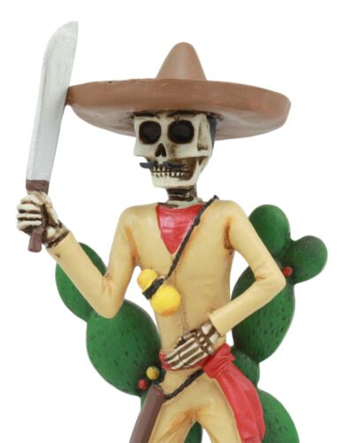 Day Of The Dead El Bandito Outlaw Skeleton Skull With Mexican Sombrero  Figurine