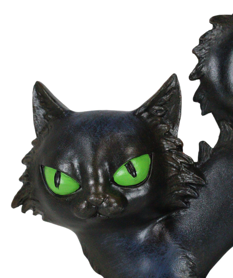 Witchcraft Mystical Curling Black Cat Green Eyes Standing Halloween Figurine