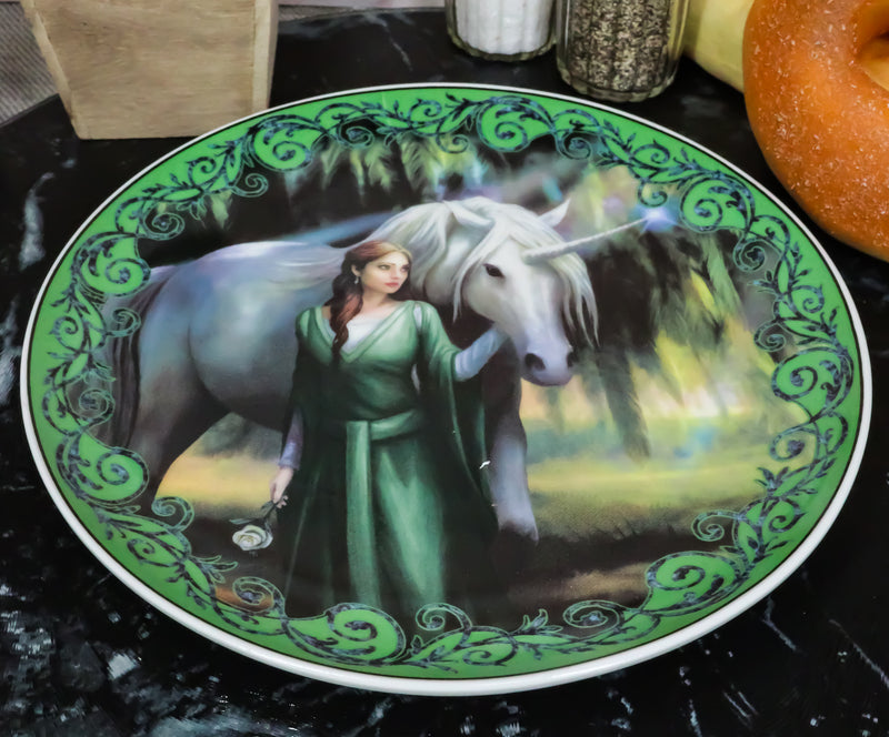 Set Of 4 Fantasy Enchanted Forest Sacred Unicorn And Maiden Dessert Salad Plates