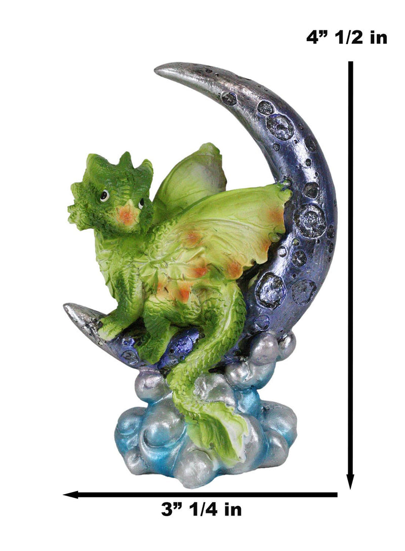 Pastel Green Dream Baby Dragon Wyrmling Sitting On Purple Crescent Moon Figurine