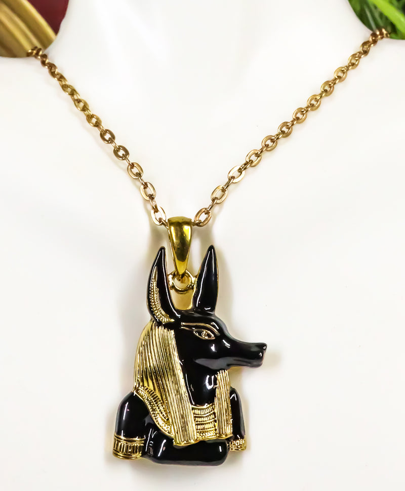 Ebros Anubis Pewter Pendant with Golden Chain Necklace