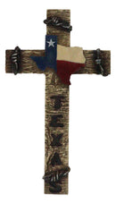 Rustic Western Lone Star Texas State Flag Barbed Wires Faux Wooden Wall Cross