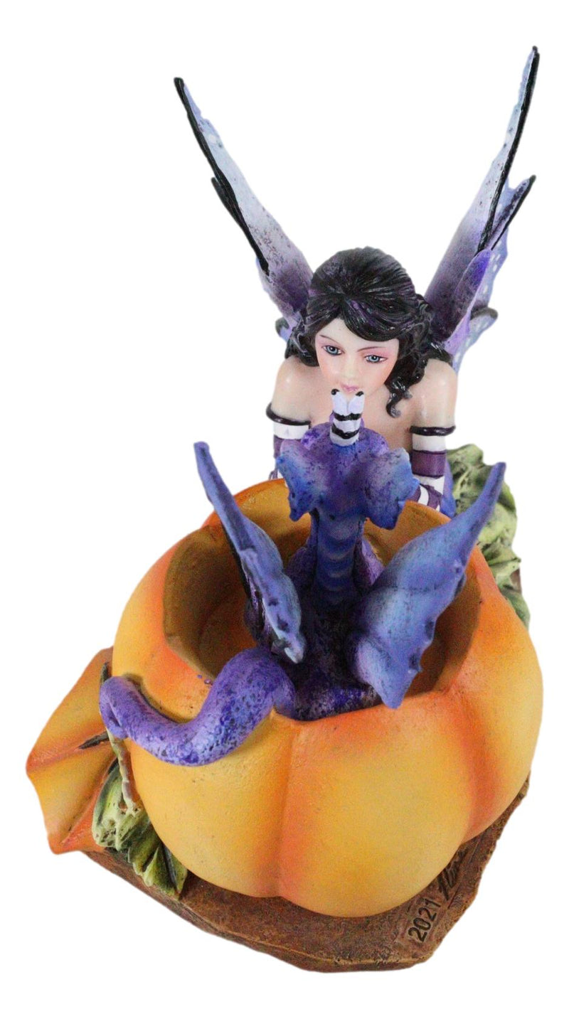 Amy Brown Halloween Hide and Seek Lavender Fairy And Dragon In Pumpkin Figurine