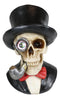 Gentleman Skeleton Skull With One Eye In Tuxedo Top Hat Smoking Cigar Figurine