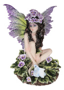 Whimsical Violet Purple Girl Fairy Sitting On Pansy Garden Bed Pixie Figurine