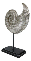 19"H Large Silver Gold Leaf Resin Marine Sea Spiral Nautilus Shell On Pole Stand