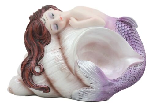 Under The Sea Purple Tailed Mermaid Hugging Giant Sconce Shell Figurine 4.75"L