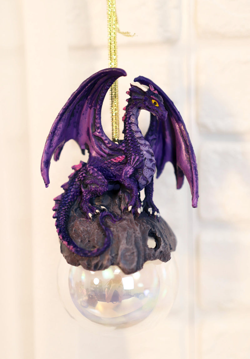 Ruth Thompson Hoarfrost Purple Dragon On Pearl Glass Ball Ornament Figurine 5"H