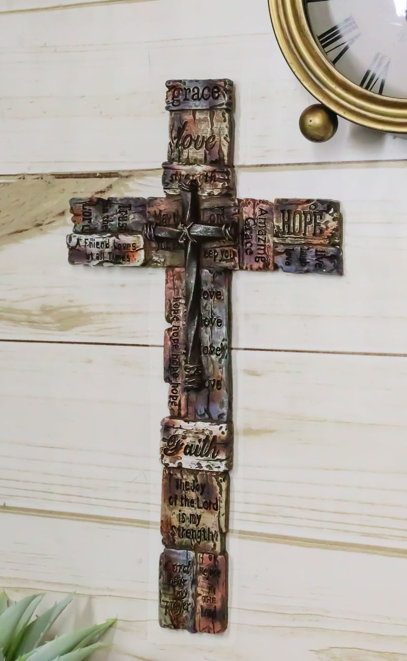 Western Christian Inspirational Friendship Faith Hope Love Grace Wall Cross 12"H