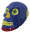 Blue Day Of The Dead Skull Ceramic Figurine Skeleton 7"L Fantasy Home Decor