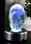 Ebros Art Glass Glow in The Dark Translucent Jellyfish & LED Base (Dark Blue)