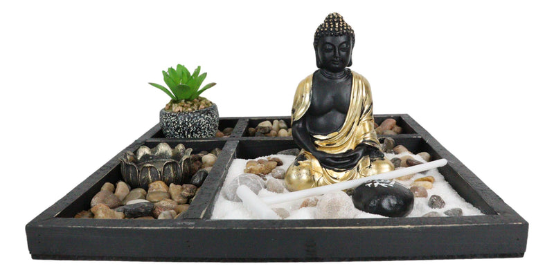 Meditating Buddha Zen Garden Kit With Lotus Candle Holders Sand Rake Succulents