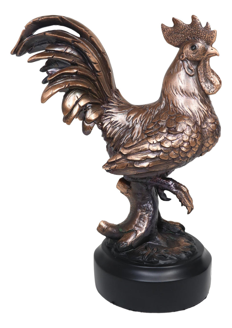 Ebros Decorative Sunshine Country Farm Rooster Bronze Electroplated Statue