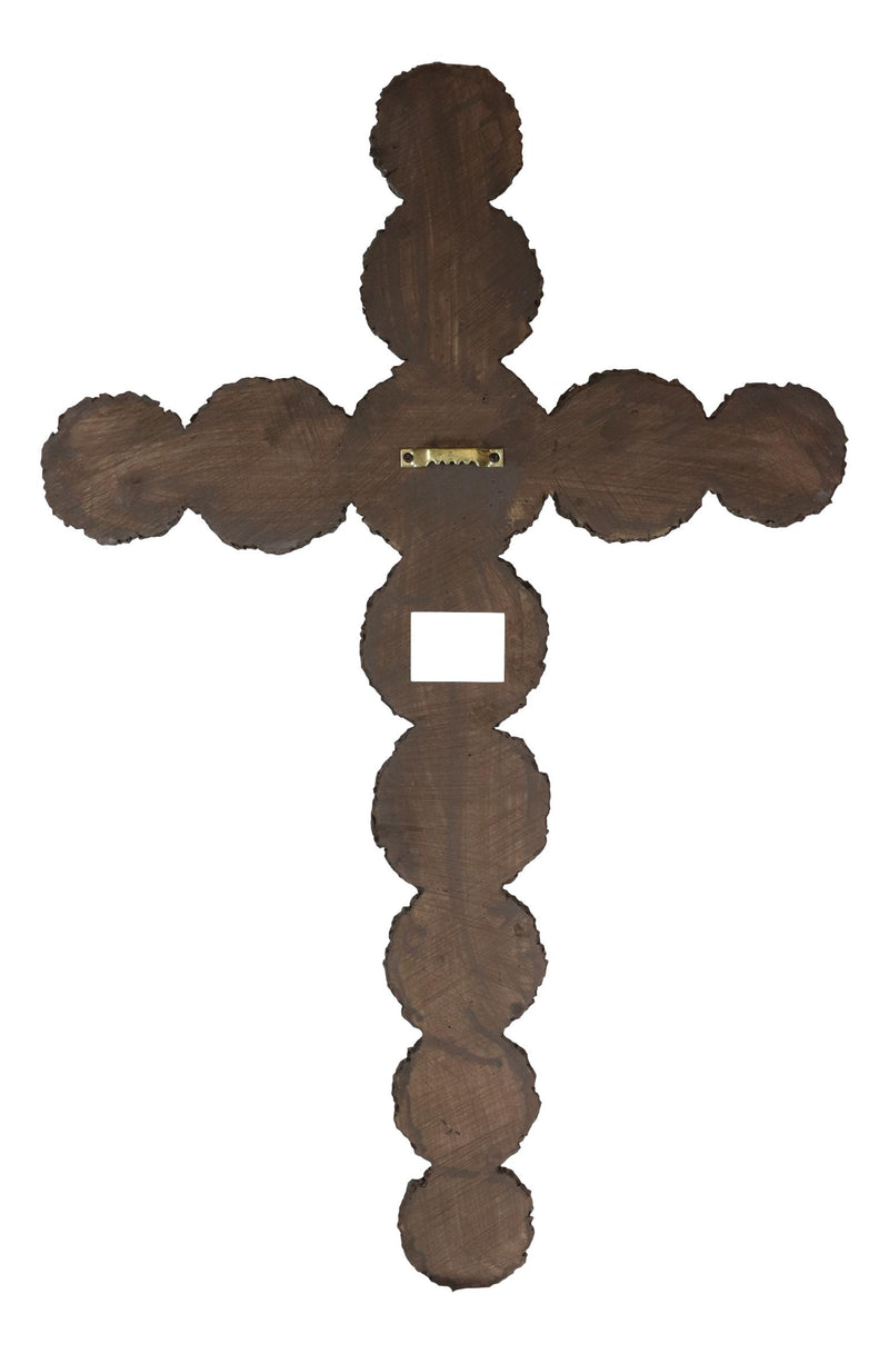 Christian Rustic Tree Bark Log Circles With Layered Nail Spikes Wall Cross