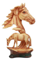 Ebros Wildlife Scene Stallion Horse Bust Statue 12.5" Tall Horse Family Resin Decor in Faux Wood Finish