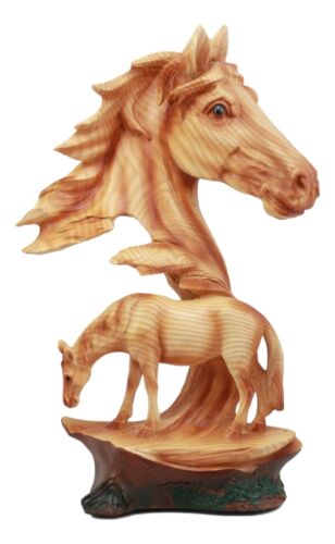 Ebros Wildlife Scene Stallion Horse Bust Statue 12.5" Tall Horse Family Resin Decor in Faux Wood Finish