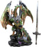 Ebros Gift Large Green Jade Armored Dragon Guardian of The Space Orb and Excalibur Dagger Blade Sword Statue 16.75" Tall