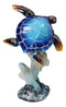 Nautical Ocean Blue Giant Sea Turtle Swimming By White Corals Figurine 8.75"H