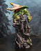 Metallic Golden Green Dragon Guarding Castle Tower On Mountain Cliff Figurine