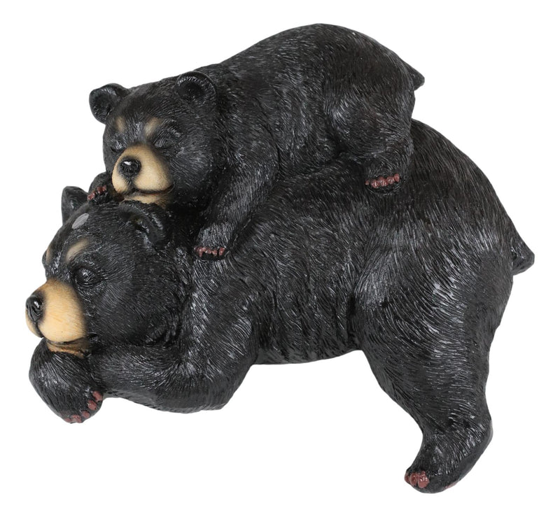 Ebros Rustic Forest Black Mama Bear And Cub Cuddling Shelf Snoozer Sitter Figurine