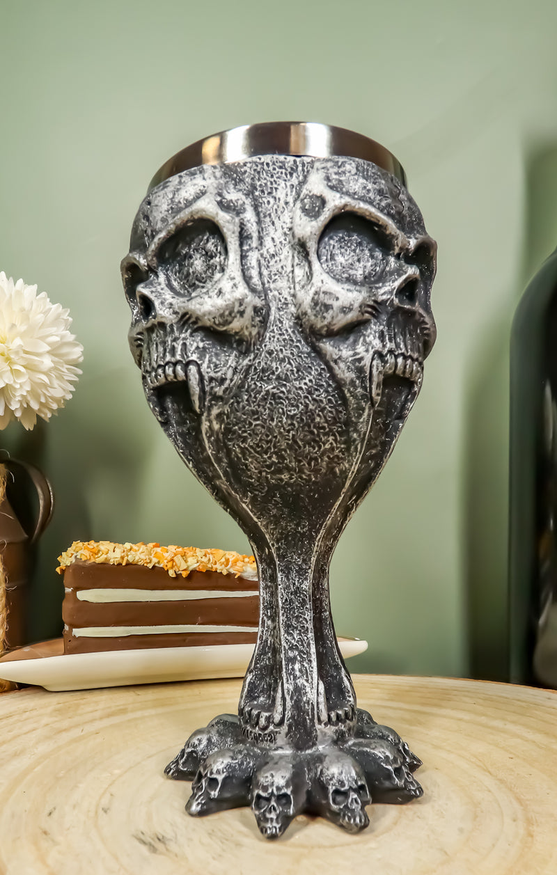 Ebros Metallic Silent Screaming Distorted Skull Face Tall Wine Drink Goblet Chalice