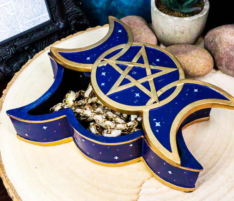 Ebros Sacred Triple Moon Goddess Mother Maiden Crone Jewelry Box 6.25"W