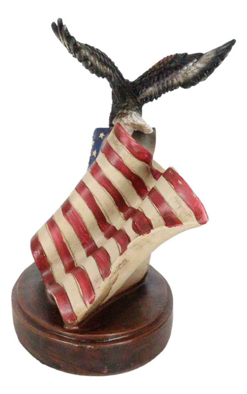 Patriotic Wings of Glory Bald Eagle Perching On American Flag Memorial Figurine