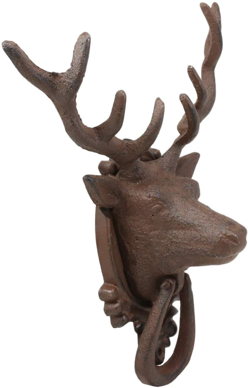 Ebros Gift Rustic Western Forest Horned Elk Deer Head Cast Iron Door K