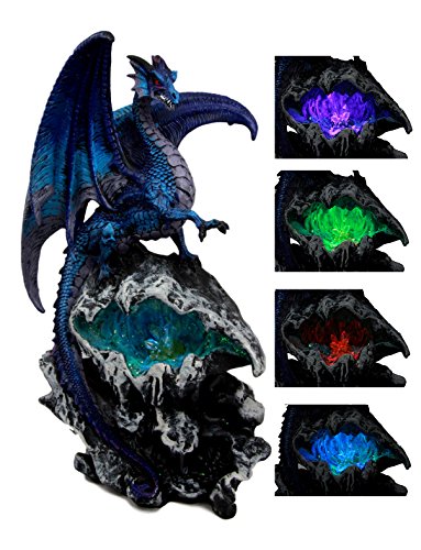 Ebros Aqua Dragon Fossil Cave Crystal Guardian LED Night Light Figurine 12.5"H