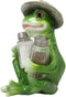 Ebros Green Toad Tree Frog With Sombrero Glass Salt Pepper Shakers Holder Set