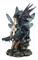 Large Dragonfly Fairy With Azure Ice Dragon Statue 12.5"Tall Lady Of The Lake