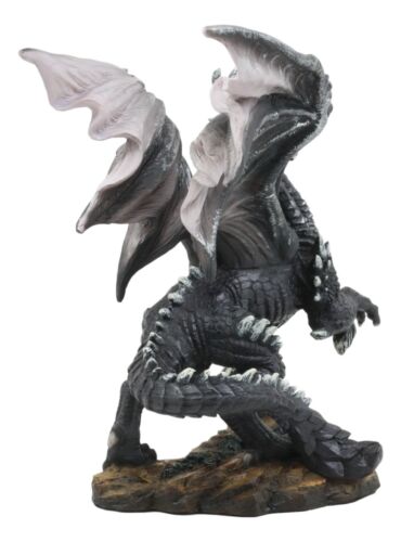 Mythical Fantasy "Silver Volander" Ancient Wise Dragon Statue 8"H Black Dragon