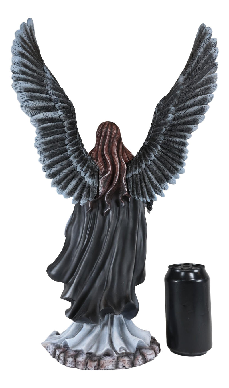 Ebros Gothic Black Shadow Winged Angel Goddess W/ Raven Figurine Death Gallows