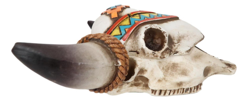 Set Of 2 Southwest Rustic Cow Skull With Turquoise Navajo Patterns Trinket Boxes