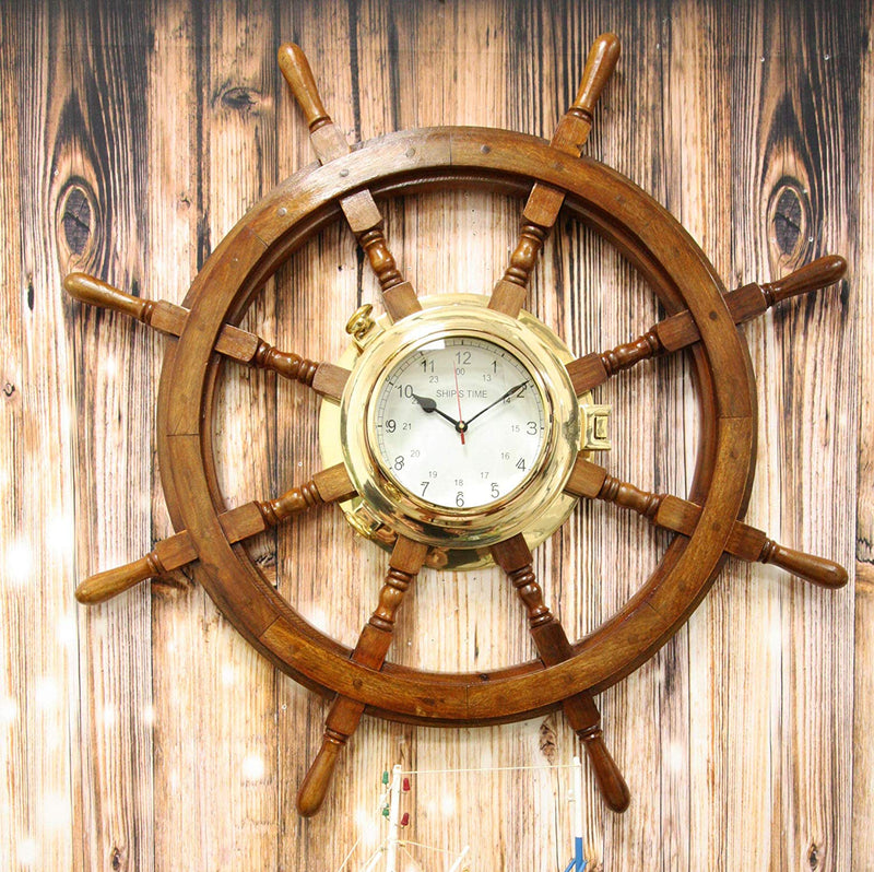 Set OF 2 Nautical 24 Wooden Ship Steering Wheel Pirate Décor Wood Wall  Boat gft