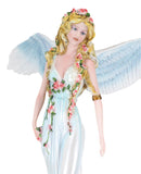 Heavenly Blonde Haired Angel With Spring Floral Blossoms Vine Decorative Statue