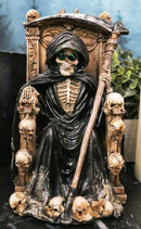 Dark Lord Grim Reaper Skeleton With LED Eyes Seated On Skulls Throne Figurine