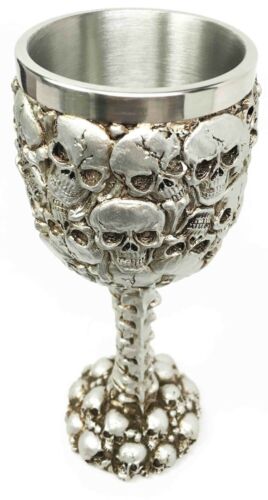 Gun Metal Silver Ossuary Skull Heaps Graveyard of Lost Souls Wine Goblet Chalice