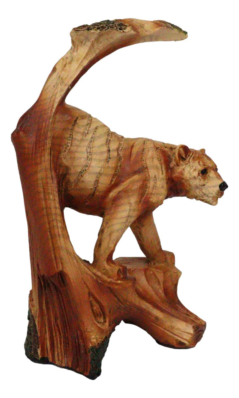 Rainforest Prowling Bengal Tiger Faux Wood Cutout Carving Resin Figurine 5"Tall