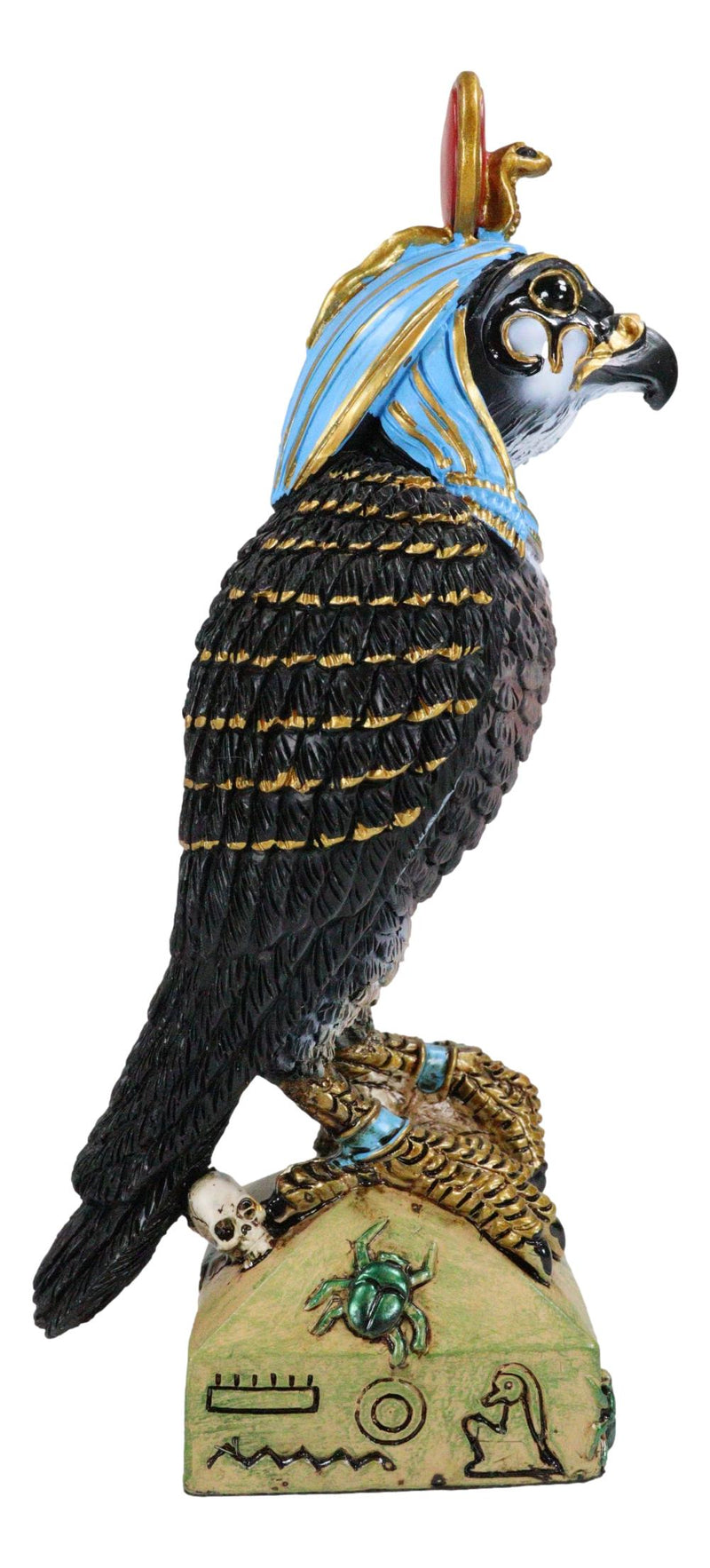 Egyptian Sky God Horus Falcon Bird With Pschent On Hieroglyphic Base Figurine