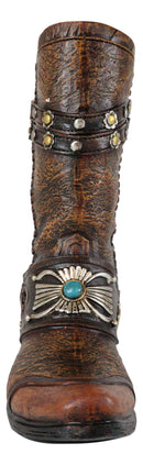 Rustic Country Brown Tooled Leather Turquoise Butterfly Cowboy Boot Floral Vase