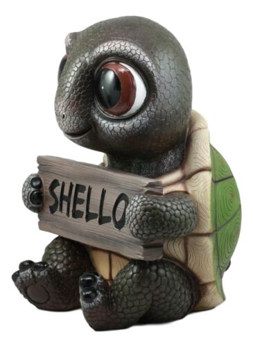 Large Baby Turtle Holding "Shello" Sign Statue 13"Tall Whimsical Welcome Greeter