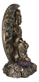 Water Moon Kuan Yin Sitting On Crescent Moon Decorative Figurine 8"H Guanyin