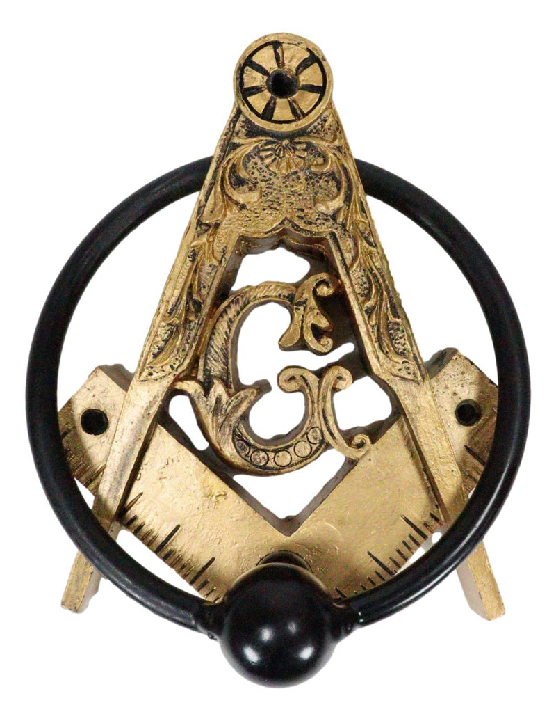 Antiqued Faux Gold Freemasonry Masonic Square & Compasses Monogram Door Knocker